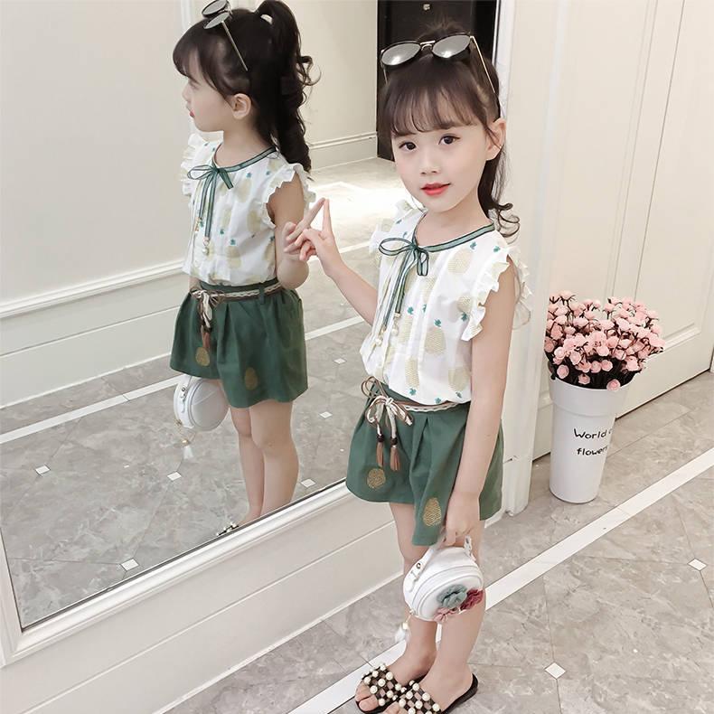 2PCS Children Clothing Set Spring Summer Girls Suits Printing Dot Sleeveless Tops + Pants Clothing Set