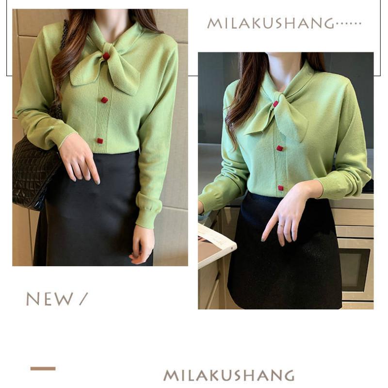 Women's Thick Slim Bottoming Shirt Autumn Winter Long-sleeved Was Thin Knit Sweater Bow