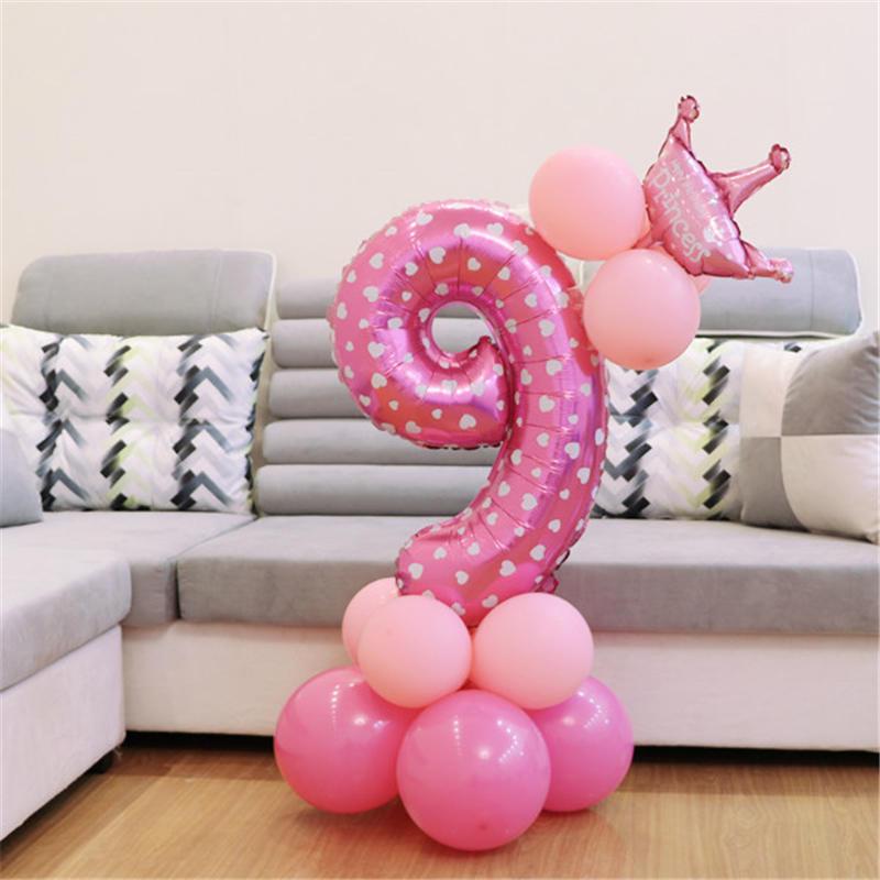 Pink Blue Foil Balloons Numbers 1 2 3 4 5 6 7 8 9 Pattern Birthday Party Decorations