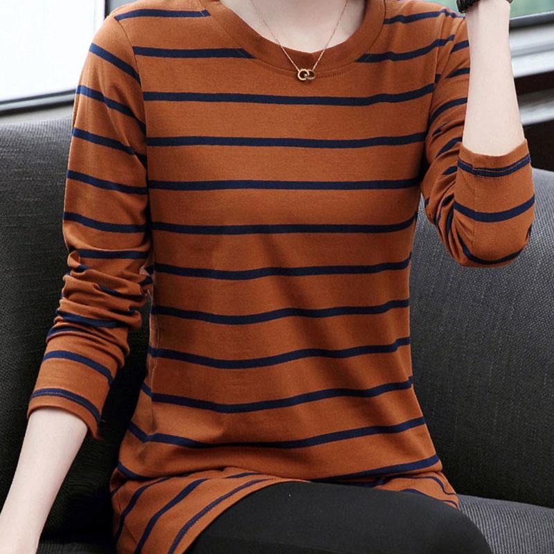 Women T-Shirt Cotton Long Sleeve Lady T Shirt Striped Summer Spring Autumn Female White Trendy  Top Pullover