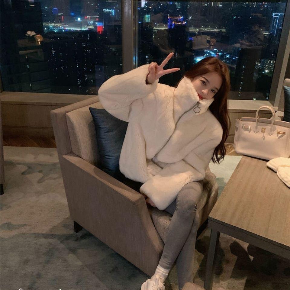 Fashion Western Style Fur Coat Female Tide Ins Winter Imitation Rex Rabbit Fur Korean Style Loose Stand-up Collar Women's Short Coat