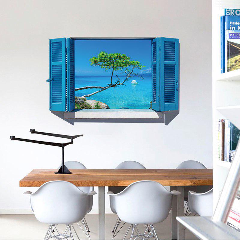 [Wall sticker ]3d Mediterranean Blue False Windows Landscape Wall Stickers Home Decor Living Room In