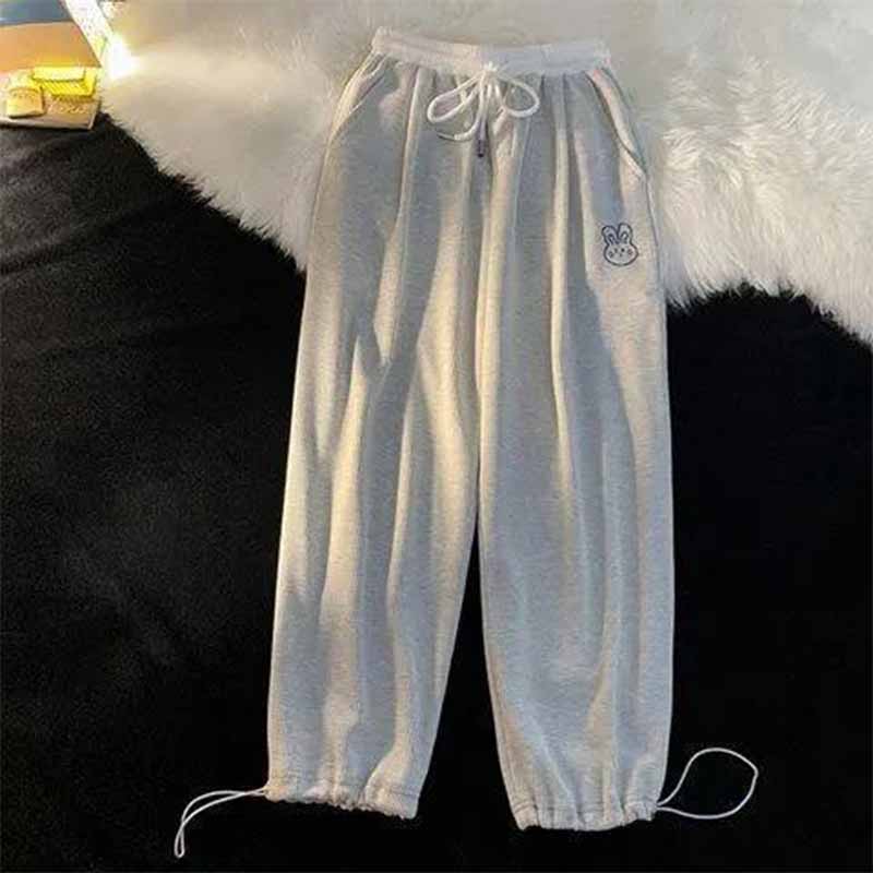 Pants Women's Autumn and Winter High-waisted Loose-fitting Straight-leg Pants Were Thin Ins Tide Waffle Fried Street Sports Wide-leg Pants