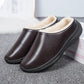 Women Unisex Winter Home Slippers Leather Waterproof Non Slip Slippers Plush Warm Indoor