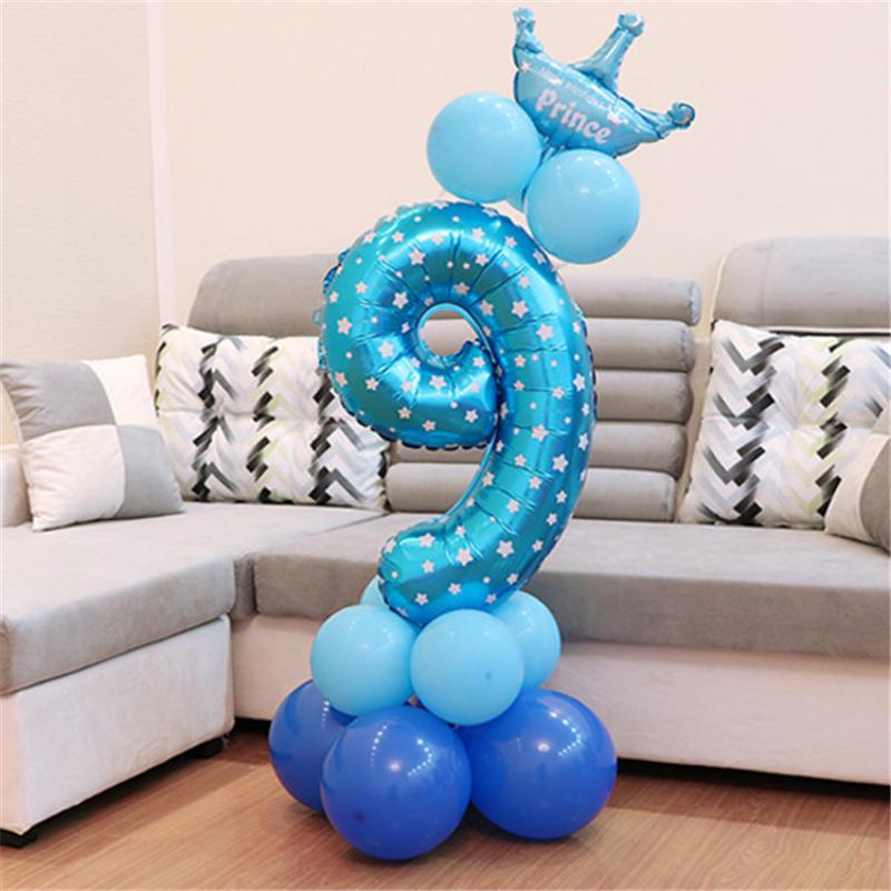 Pink Blue Foil Balloons Numbers 1 2 3 4 5 6 7 8 9 Pattern Birthday Party Decorations