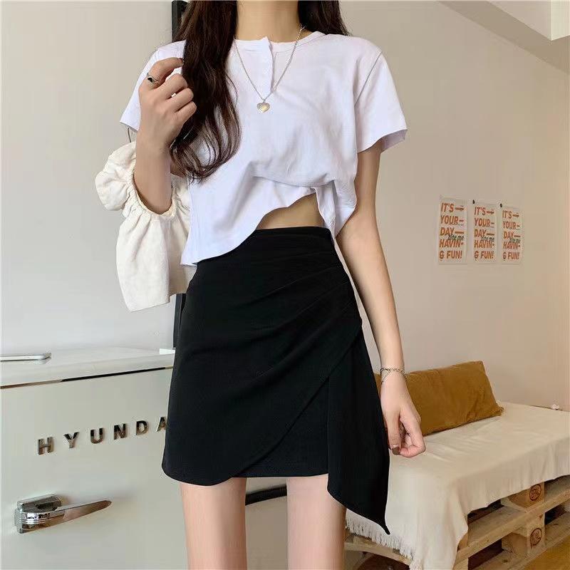 Irregular Tight-fitting Pleated A-line Skirt Women's High Waist Slim Skirt Sexy Summer Skinny Hip Short Skirt