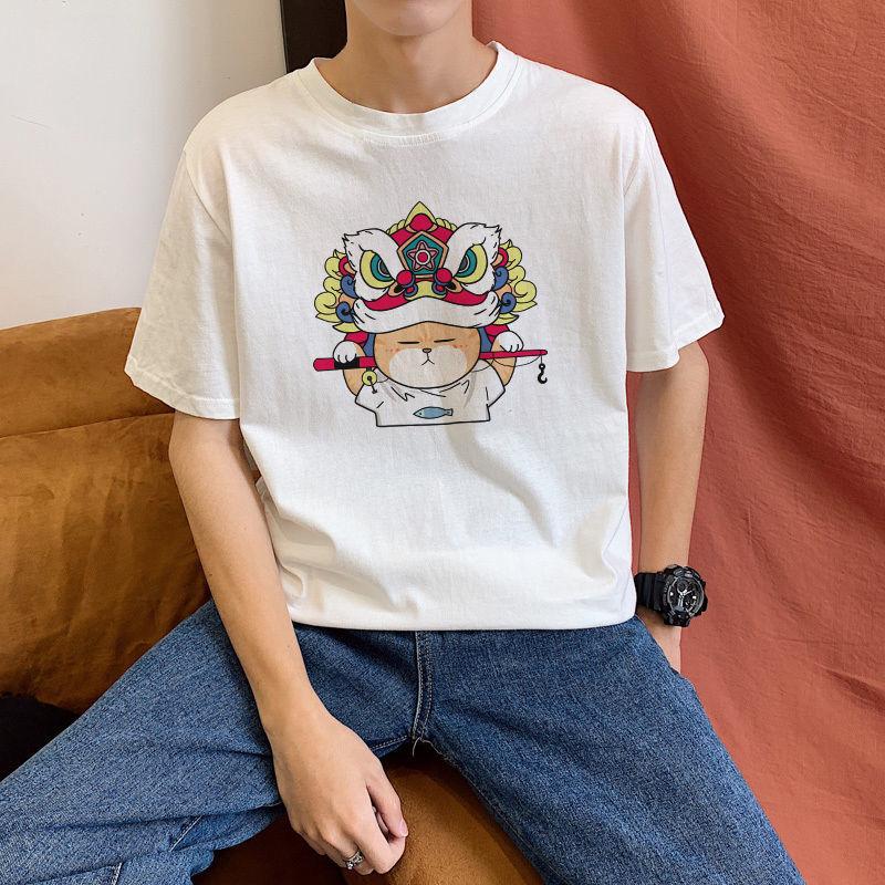 Summer Men's Cartoon Print Short Sleeve T-shirt All-match Loose Student T-shirt
