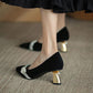 Genuine Leather Single Shoes Women Thick Heel French Retro Pearl High Heels Temperament Professional Work Shoes Women