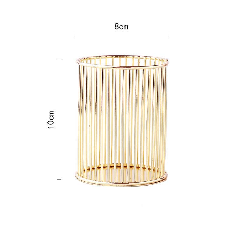 Office Supplies Storage Barrel Wrought Iron Rose Gold Desktop Pen Holder Gold Tool Storage Barrel