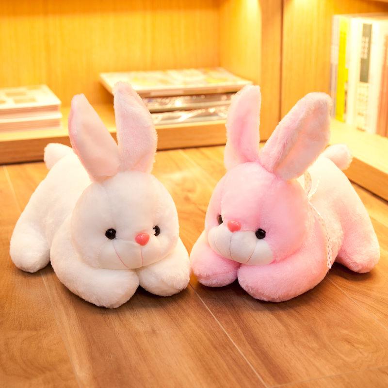 Children Lovely Little Rabbit Plush Doll Cute Silk Ribbon Lying Rabbit Plush Toys Kids Sleeping Doll Pillow Gifts