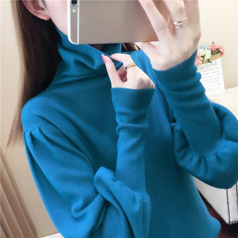 Autumn and Winter Turtleneck Sweater Lantern Sleeve Knit Top Loose Fashion Young Women Sweater