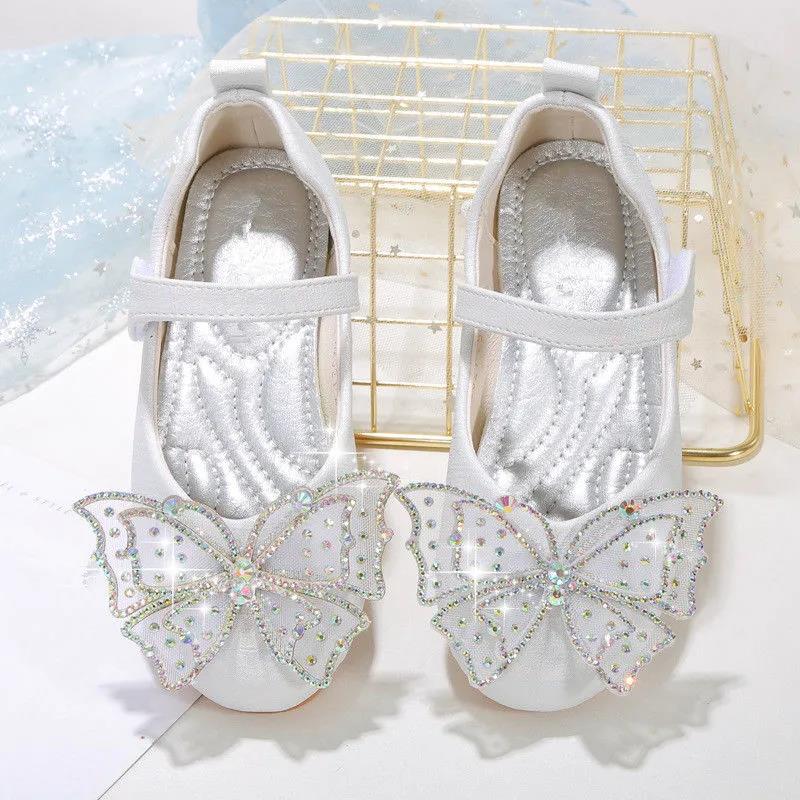 White Pink Blue Kids Baby Flower Shoes Children Wedding Party Dress Princess Leather Sandal for Little Girl Dance Shoes