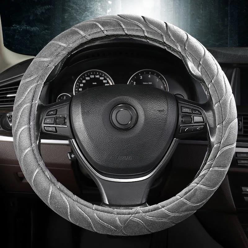 Winter Plush Car Steering Wheel Cover Non-slip Thermal Insulation Elastic Embossed Handle Cover Family Car SUV Truck Interior