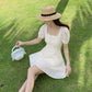 Elegant Flower Pearl Short Dress Women Sexy Spaghetti Strap Summer Sundress Female Short Beach Dress