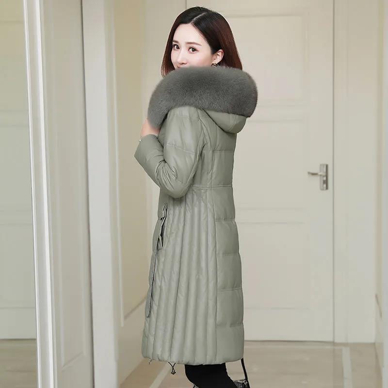 Women's Solid Color Embroidered Down Jacket Mid-length Korean Style Loose Thick Coat Warm Cotton Coat Large Fur Collar Winter Quilted Jacket