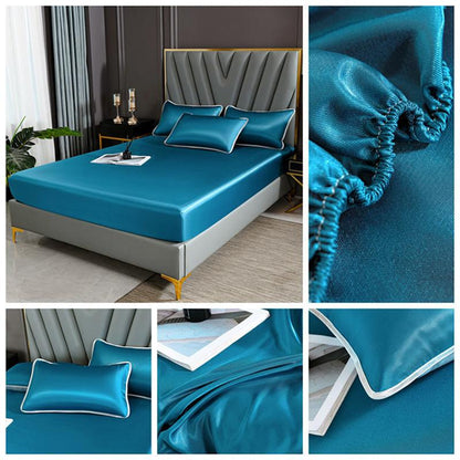 Three-piece Summer Skin-friendly Ice Silk Bed Sheet Mat Washable Non-slip Bedding Protection Cover