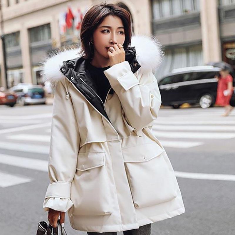 Winter Women's Cotton Jacket Jacket Mid-length Large Fur Collar Plus Down Jacket Thickening Plus Velvet Jacket