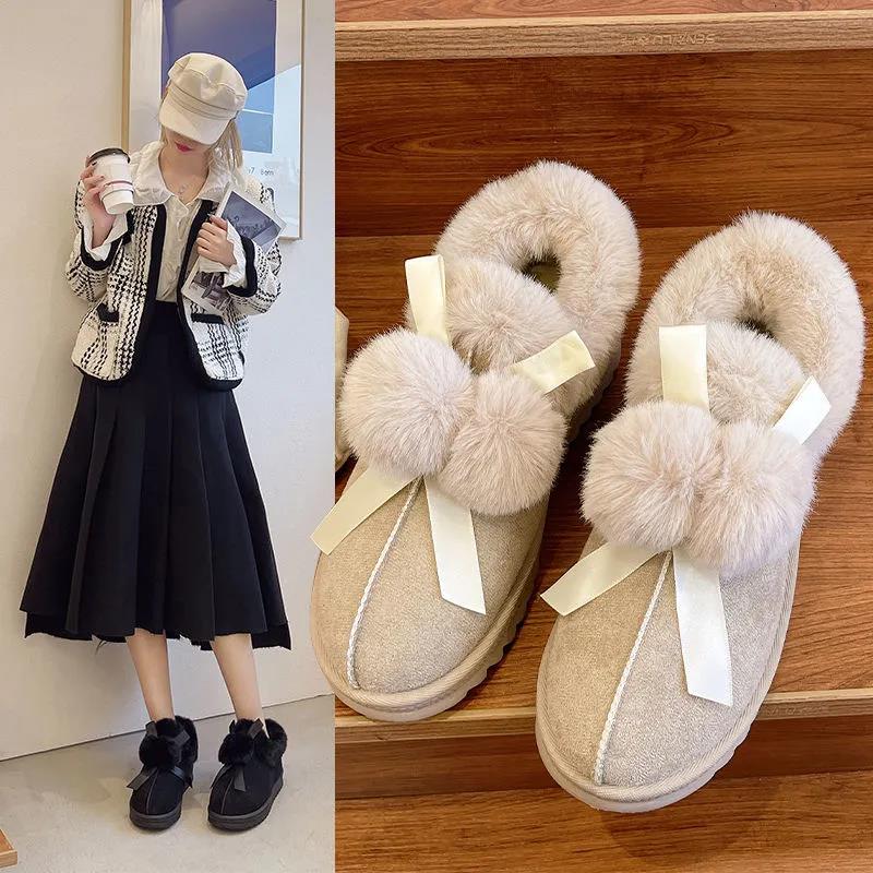 Winter Wear Cute Bread Shoes and Snow Boots Women's Thick and Velvet Warm Cotton Shoes