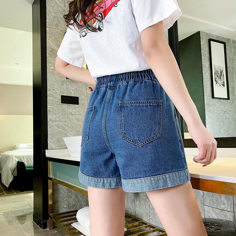 Embroidered Denim Shorts Women's Loose Ripped Wide Leg Large Size 150kg High Waist A-line Pants