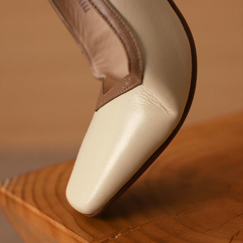 Square Toe Sandals Women's Thick Heel Retro Simple Mid-heel Leather Shoes Women's Square Toe Mid-heel Leather Shoes