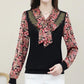 Printed Top Women's Long-sleeved Spring and Autumn T-shirt V-neck Chiffon Shirt Loose Shirt
