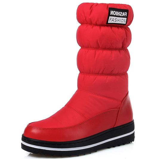 Snow Boots Comfy Flat Heel Round Toe Slip-On Solid Med Heel Platform Winter  New Ladies Shoes Mid-Calf Women Boots