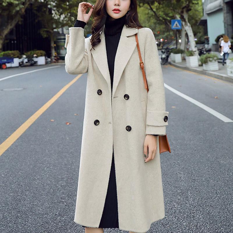 Thickening and Cotton Popular Brown Woolen Coat Women's Mid-length Korean Version Was Thin Autumn and Winter Coat
