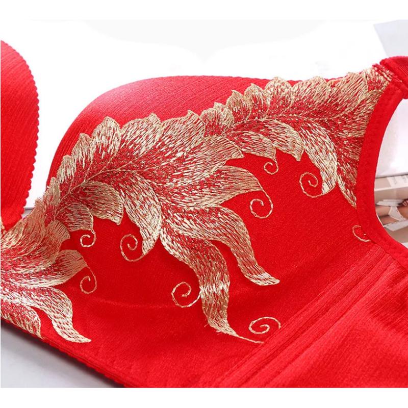 Women's Sexy Lace Mesh Red Gathered Lingerie Set Female Comfortable Adjustable Bra Set No Steel Ring Gathering Underwear for Small Chest Panties Bra