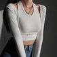 Fake Two-piece Hanging Neck Long-sleeved T-shirt Women's Solid Color Short Slim Slim Bottoming Shirt Top