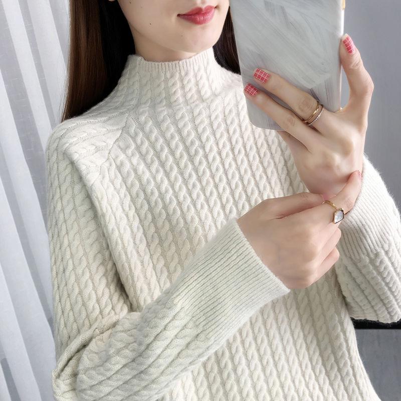 High-neck Padded Sweater Women's Autumn and Winter New Loose Casual Style Knitting Base Western Style