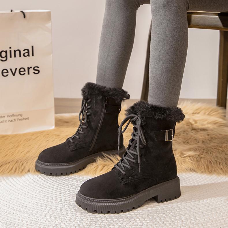 Women's Boots Winter Shoes Fur Boots Plush Warm Snow Ankle Booties Female Platform Chunky Boots Cow Suede Shoes