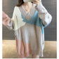 Early Autumn V-neck Off-the-shoulder Blouse Color Matching Outer Wear Bottoming Shirt Women