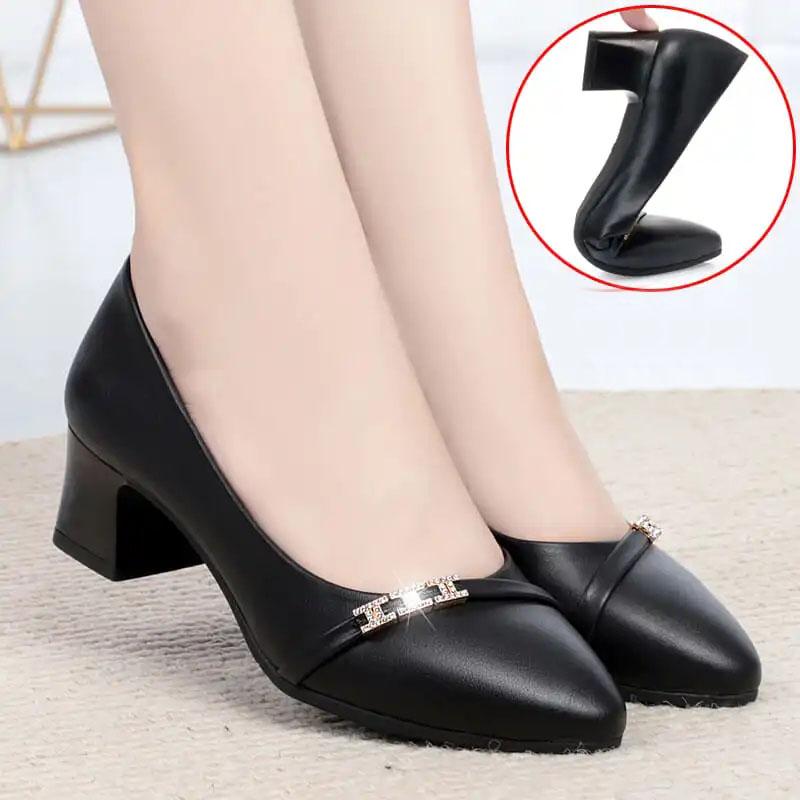 Women's Shoes Soft Leather Single Shoes Thick with Non-slip Comfortable Casual Work Shoes