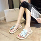 Slippers Women's Summer Wear Outdoor Fashion Flat Bottom Flower One Word Sandals Ladies Sweet and Comfortable Sandals