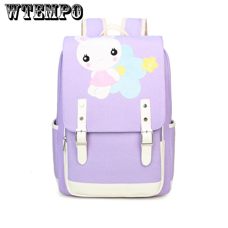 Primary school bag girl canvas backpack cute rabbit printing Korean campus backpack