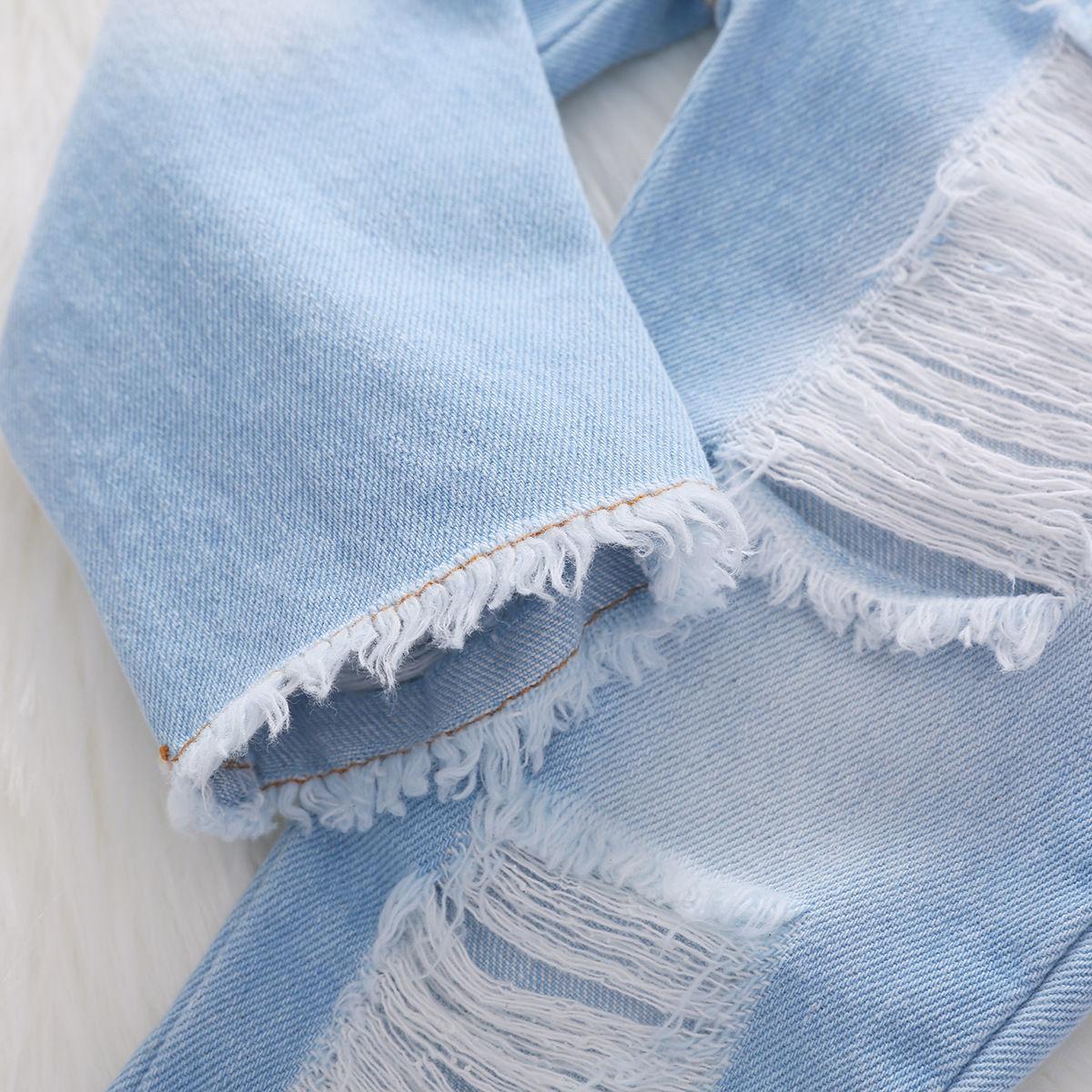 Toddler Baby Girl Clothes Off Shoulder Sunflower Print Tops Ripped Denim Pants Headband 3Pcs Outfits