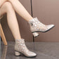 Sandals Women's Mesh Cool Boots All-match Hollow Rhinestone Breathable Thick-heeled Ankle Boots Women's Black High-heeled Boots