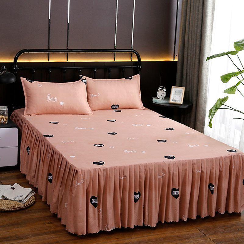 Three-piece Bedroom Twill Bed Skirt Bedspread Double Non-slip Mattress Protection Cover Skin-friendly Bed Cover and Dust Cover