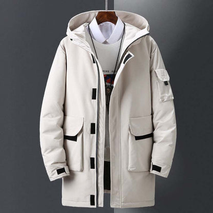 Winter Men's Down Jacket Mid-length Warm and Thick Hooded Jacket