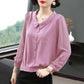 Women's Summer Long Sleeve Chiffon Shirt Printed Loose Large Size Round Neck Solid Color Top