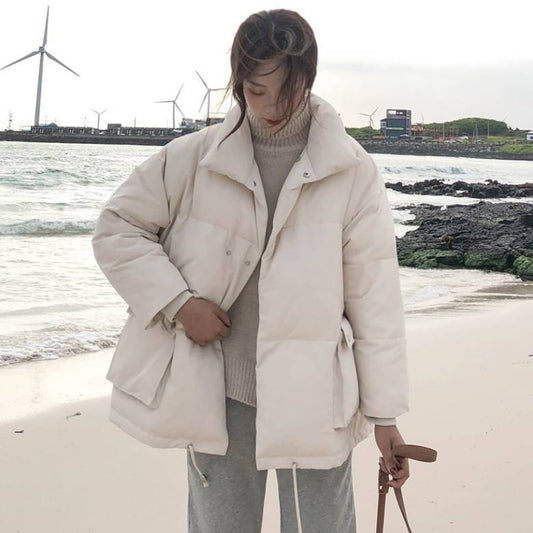 Ins Style Cotton-padded Jacket Women's Winter Clothes Thickened Warm Bread Clothing Mid-length Student Cotton-padded Clothing