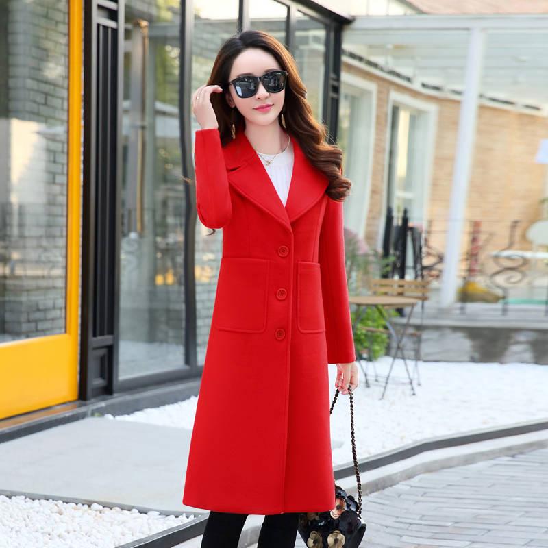 Women Coat Outerwear Autumn Winter Clothing Fashion Warm Woolen Blends Slim Female Woolen Coat