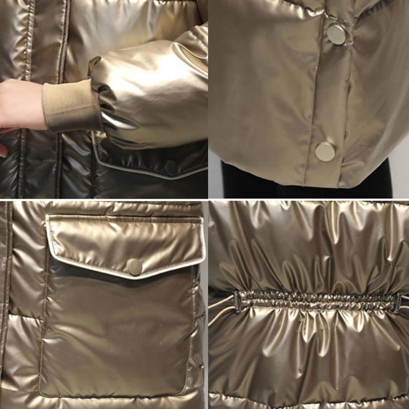 Women's Down Padded Jacket Long Over The Knee Winter Thickening Korean Loose Shiny Cotton Warm Jacket