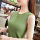 Summer Women Tops Solid Color Blouses Slim Sleeveless Tee Shirt Plus Size White T-Shirt Female Knitted Stretch Top