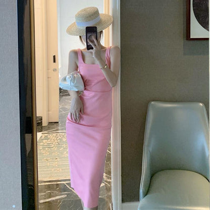 Spring Summer Suspender Long Skirt Temperament Sexy Backless Dress Female Self-cultivation Vacation Photo Long Skirt