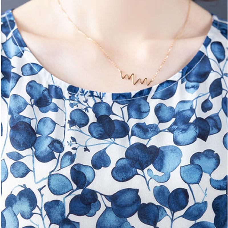 Women's Summer Short Sleeve Mid Length Floral Large Size Dress Slim A-line Skirt