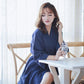 Women's Yukata Pajamas Robe Spring Autumn Loose Waffle Solid Color Bathrobe Long Sleeves Robe Sleeping Robes with Belt