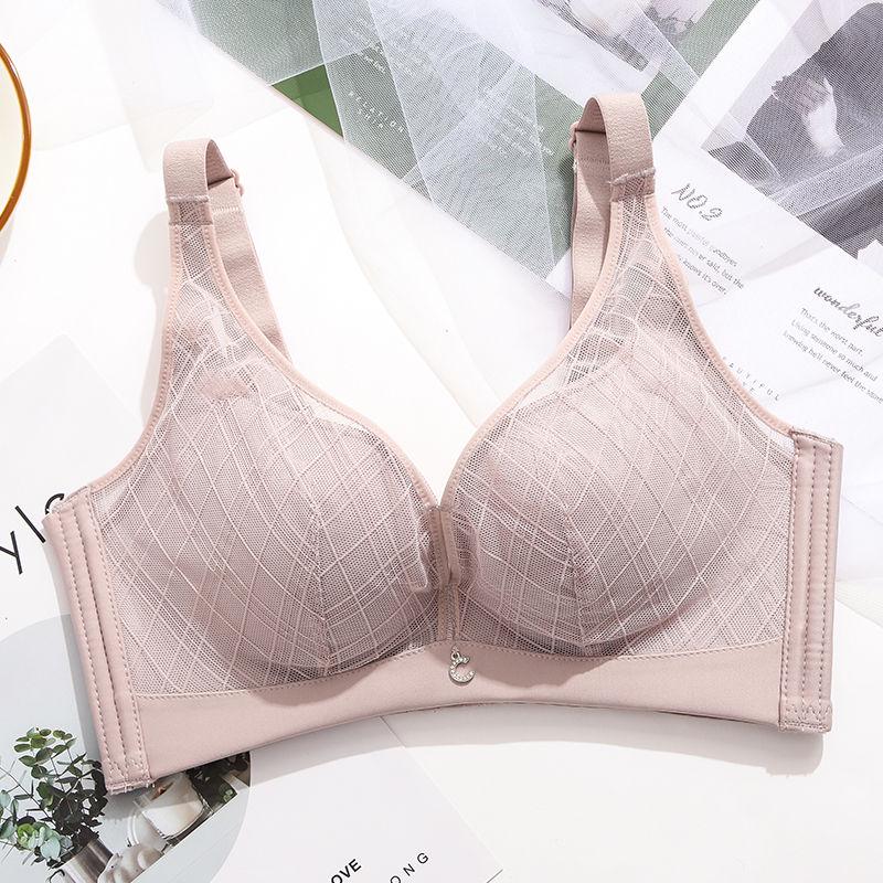 Women Bra Thin Section Large Size No Steel Ring Adjustment Gathered Bra Fixed Shoulder Strap