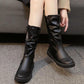 Women's PU Martin Boots Autumn Winter Flat Boots Plus Velvet Knight's Style Boots  Zipper Leather Shoes