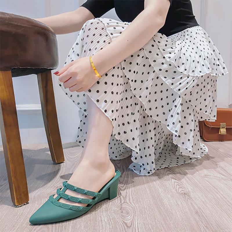 Summer Lazy Casual Fashion Thick Heel Sandals and Slippers Female Pointed Toe Korean Style Slope with Social Wear